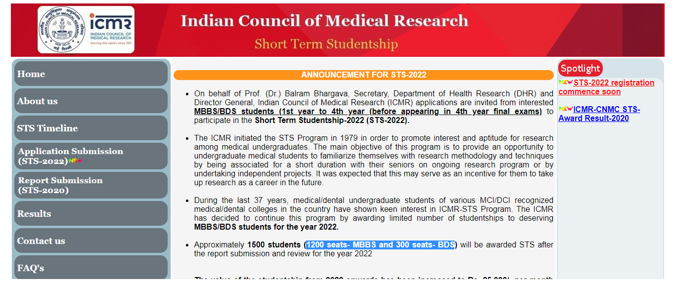 ICMR STS Registration