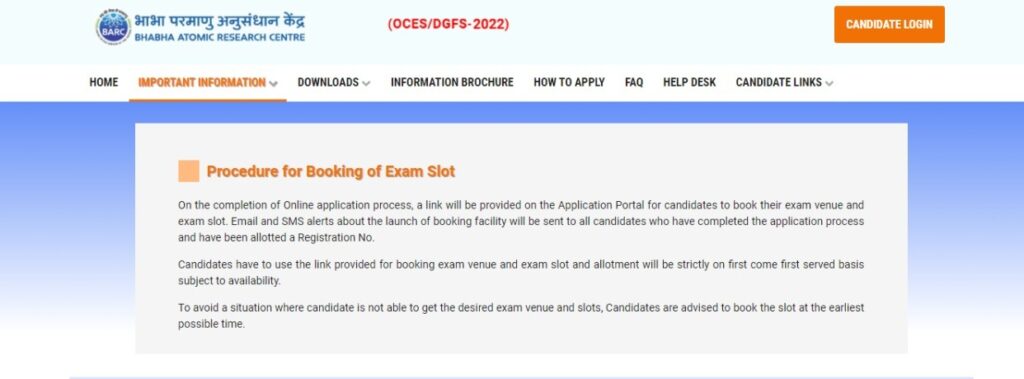 barconlineexam.in - BARC Online Exam Slot Booking 2022 Last Date