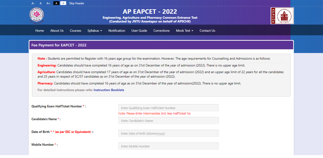 AP Eamcet 2022 Registration